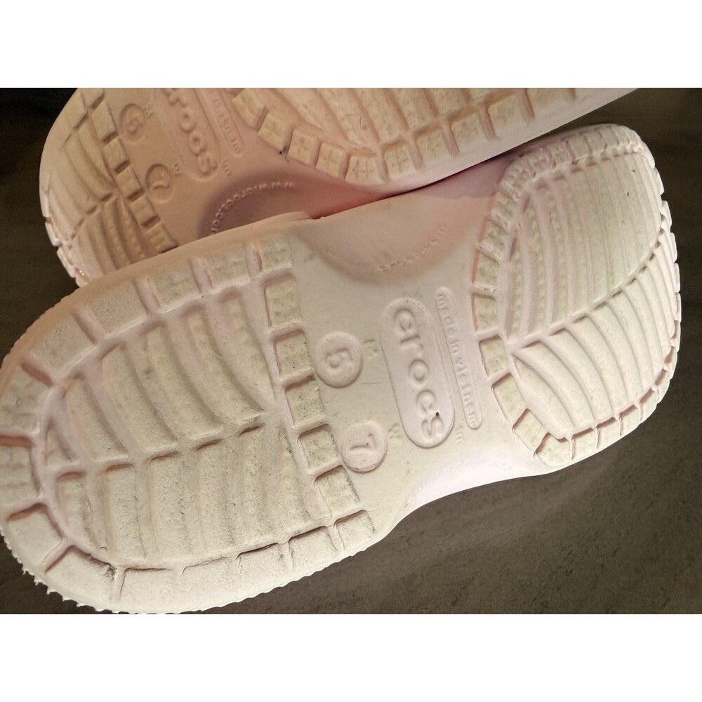 Crocs Pink White Unisex Casual Shoes Synthetic Slip-On Size 7 Women 5 Men - Picture 5 of 6